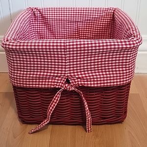 Pottery Barn Kids Red Wicker Sabrina Storage Basket w/Red & White Gingham Liner